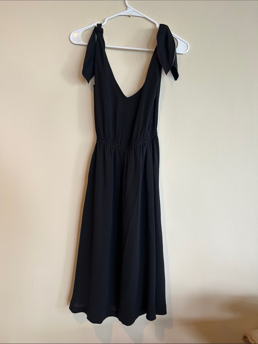 L.A.M.B. Colorblock Tie-Shoulder Midi Dress in Red, Cream & Black - Picture 5 of 7